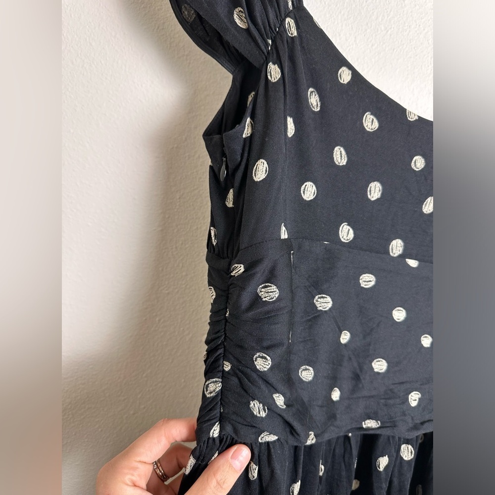 Moschino cheap chic black polka dot silk ruched fit flare v neck Y2K dress L - Picture 9 of 12